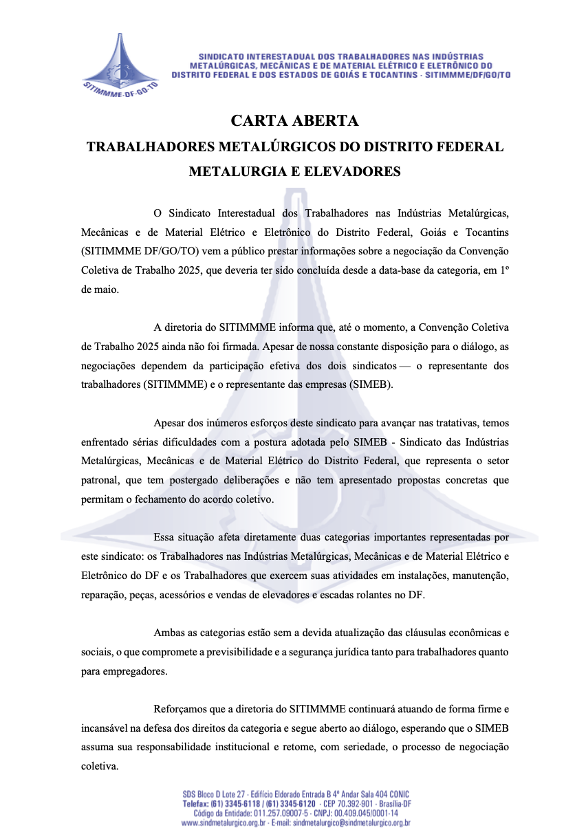 Carta Aberta aos Trabalhadores Metalúrgicos